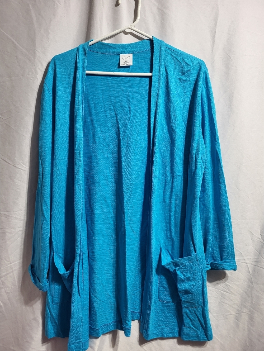 Cielo Lightweight Open Front Cardigan in Bright Turquoise, Size Medium